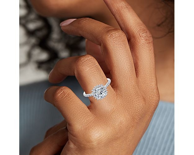 0.95 Ct Brilliant Round Cut Natural Diamond Radiant Halo Engagement Ring for her Solid 14K White Gold Size 5.5