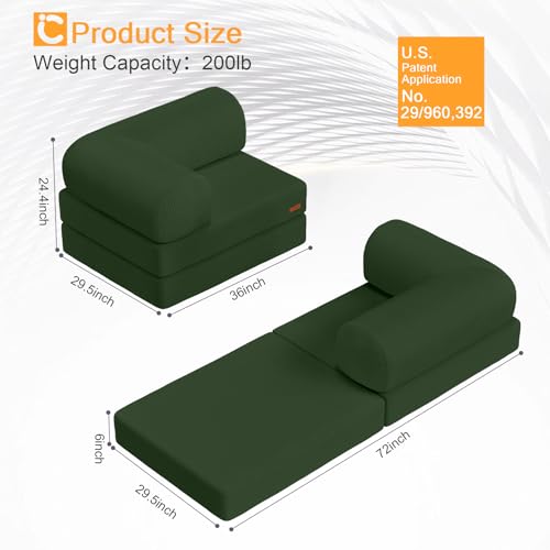 COMAX Folding Sofa Bed, Convertible Chair Bed Corduroy 3-in-1 Foldable Floor Couch with High-Density Foam, Futon Sofa Sleeper Mattress