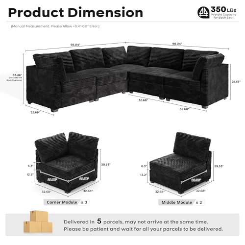 ovios 130.7" Modular Sectional Sofa Couch, U-Shaped Cloud Couches with 2 Ottomans Chaise