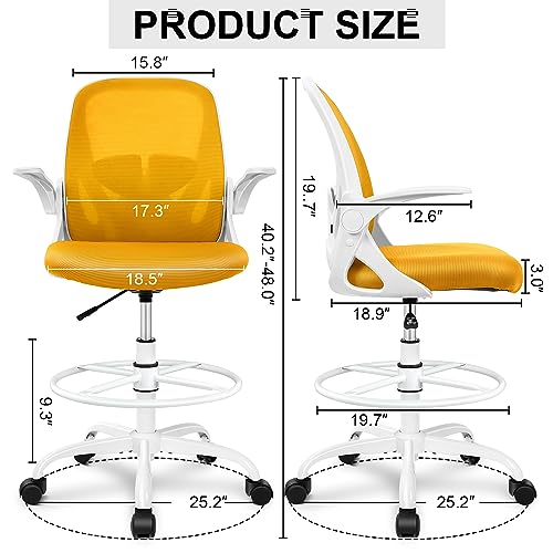 Primy Drafting Chair Tall Office Chair with Flip-up Armrests Executive Ergonomic Computer Standing Desk Chair with Lumbar Support and Adjustable