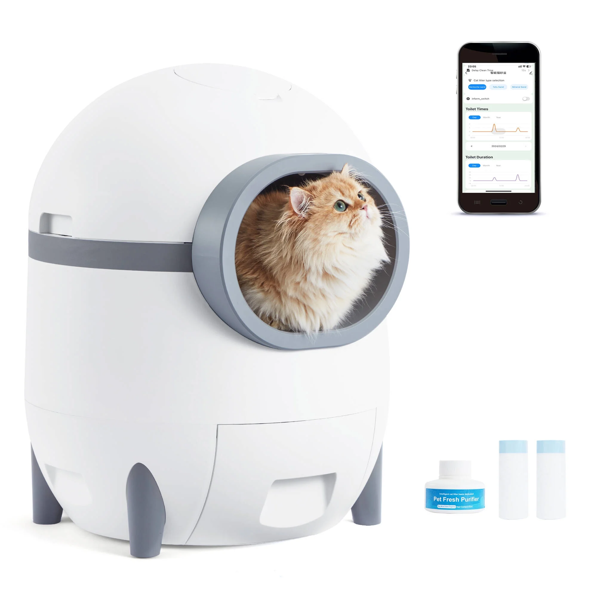 Hommow Automatic Cat Litter Box, Self Cleaning Cat Litter Box with APP Control & Cleaning Kit - Curated Treasures Market
