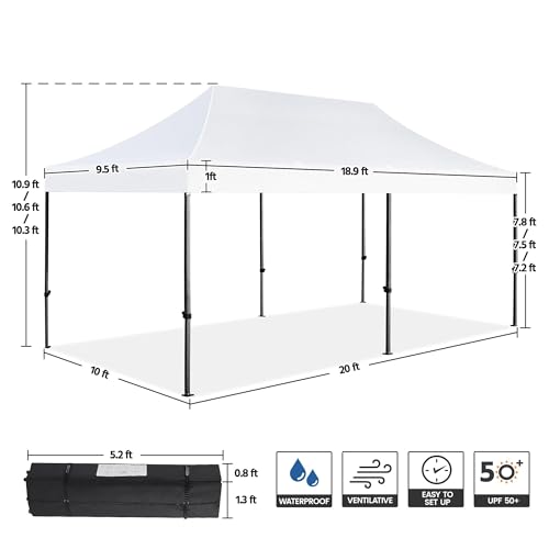 Yaheetech Heavy Duty Pop Up Canopy Tent, 10x20 Commercial Instant Shelter Tent for Wedding, Parties, Adjustable Outdoor Canopy with Wheeled Carry Bag