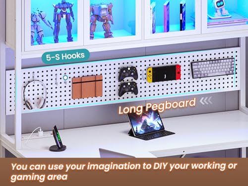 SEDETA L Shaped Gaming Desk with Drawers, L Shaped Computer Desk with Hutch and Storage Shelves, Gaming Desk with Pegboard, Led Lights