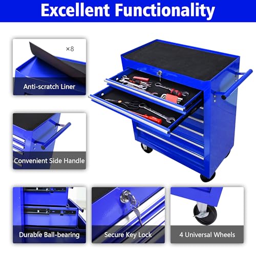 5-Drawer Rolling Tool Chest, Modular Tool Cabinet with Brake Casters & Removable Drawers, Workshop Toolbox Cart for Factory/Garage, Black