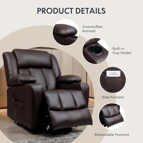 FLEXISPOT XL31 Power Lift Recliner Chair for Elderly, Electric Lift Chair with Massage & Heat, PU Leather Reclining Sofa w/Cup Holders