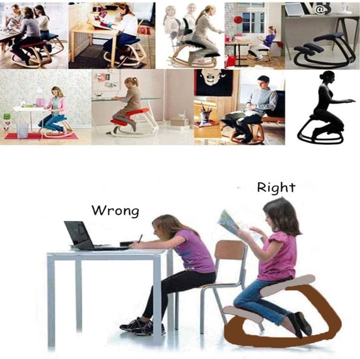 Ergonomic Kneeling Chair for Upright Posture - Rocking Chair Knee Stool for Home, Office & Meditation