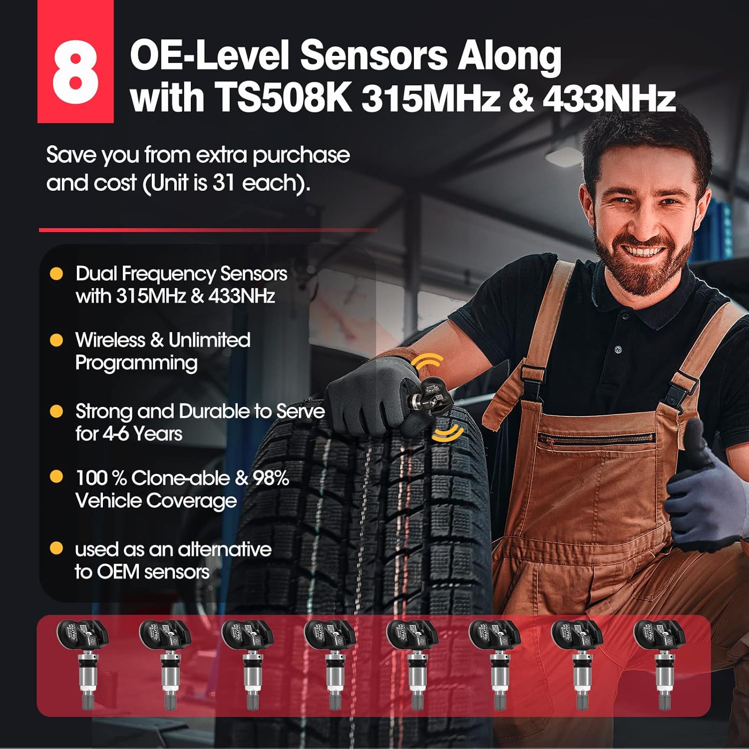 Autel MaxiTPMS TS508K TPMS Tool, 2022 Newest TPMS Relearn Tool with 8PCS 315MHz+433MHz Sensors, Updated of Autel TS408/501