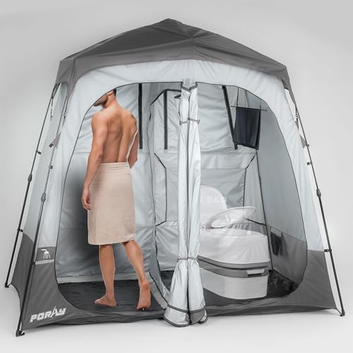 Camping Shower Tent Deluxe Changing Room Easy Set Up Privacy Shelter,Large Toilet Tent 2 Rooms with Floor Drain Design for Beach, Camping