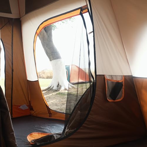 KTT Extra Large Tent 10-12-14 Person(B),Family Cabin Tents,2 Rooms,3 Doors and 3 Windows with Mesh,Straight Wall,Waterproof,Double Layer
