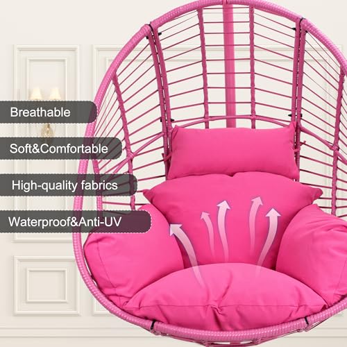 Oversized Hanging Egg Chair Outdoor Indoor, Wicker Swing Egg Chair with Stand 400lbs Capacity for Bedroom, Patio, Garden and Balcony (Beige-nest