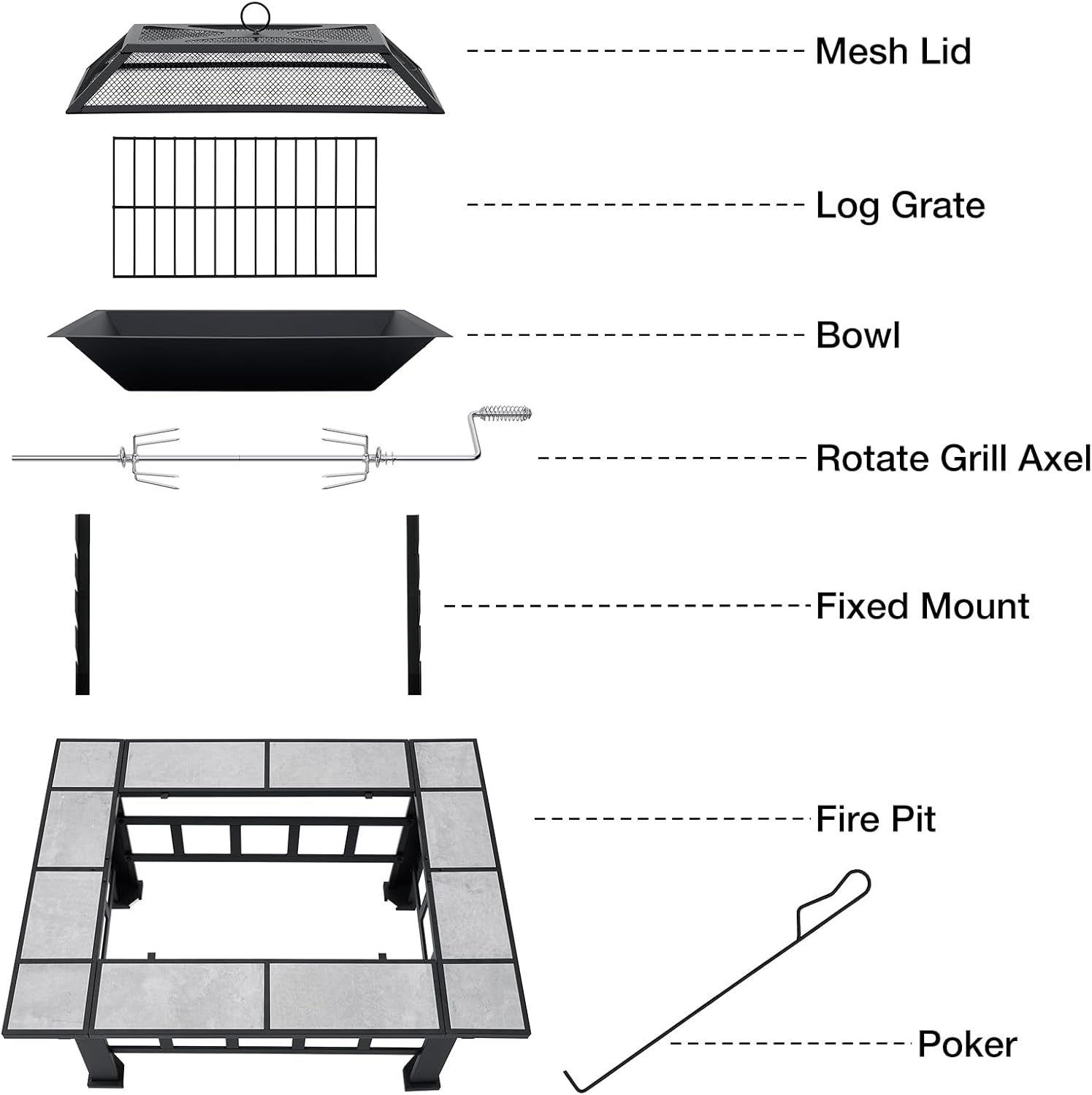 Fire Pit Table for Outside 37 Inch Square Firepits with Grill Large Wood Burning Heavy Duty Steel BBQ Bonfire Pit Outdoor Cooking with Spark Screen