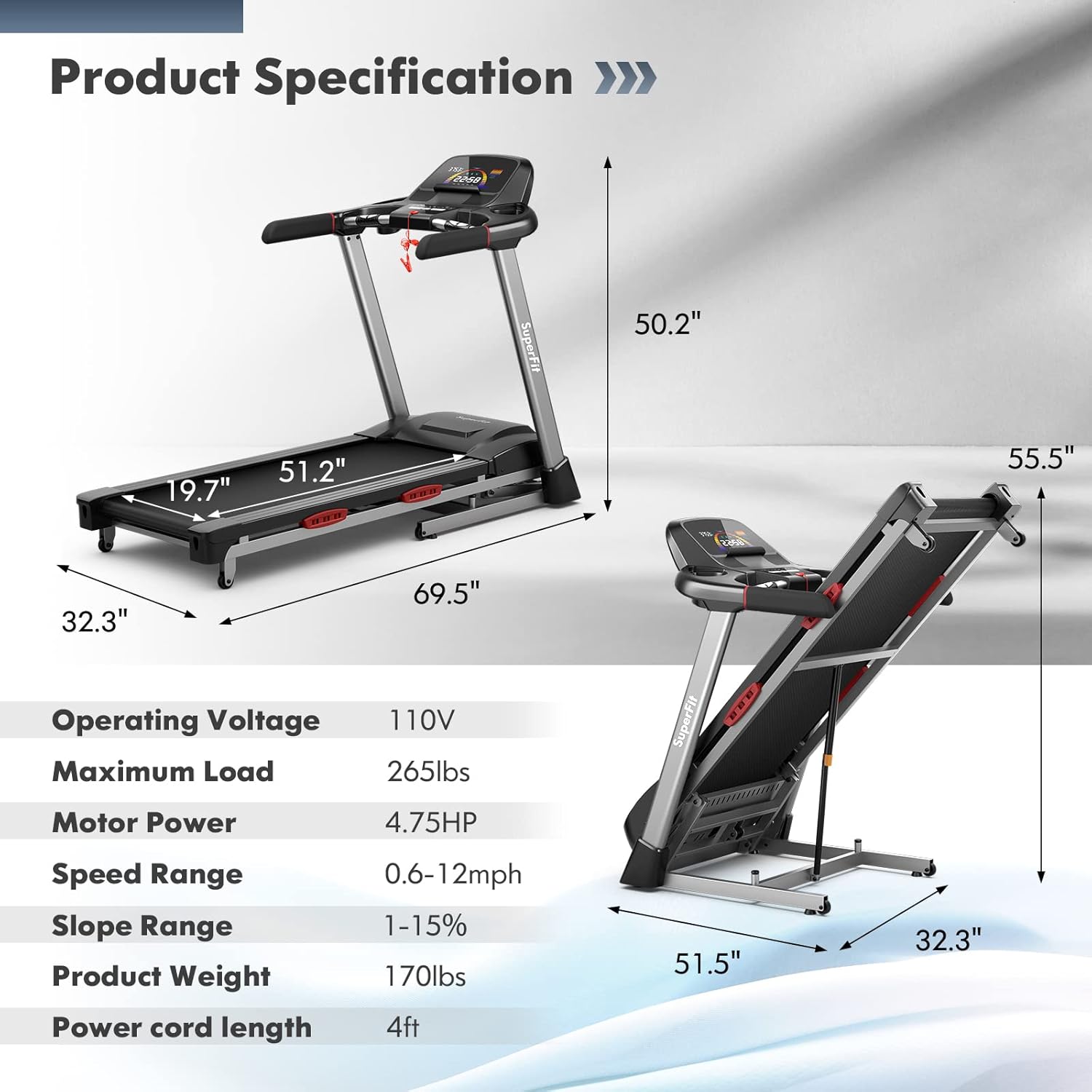 GYMAX Foldable Treadmill, 4.75HP Folding Treadmill with 15% Auto Incline, App Control, Bluetooth Speaker & Pules Sensor