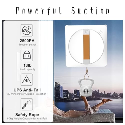 Smart Window Cleaning Robot, Dual Water Spray, 2500Pa High Suction Power, Wet/Dry Cleaning, Indoor/Outdoor Use, Mobile APP & Remote Control
