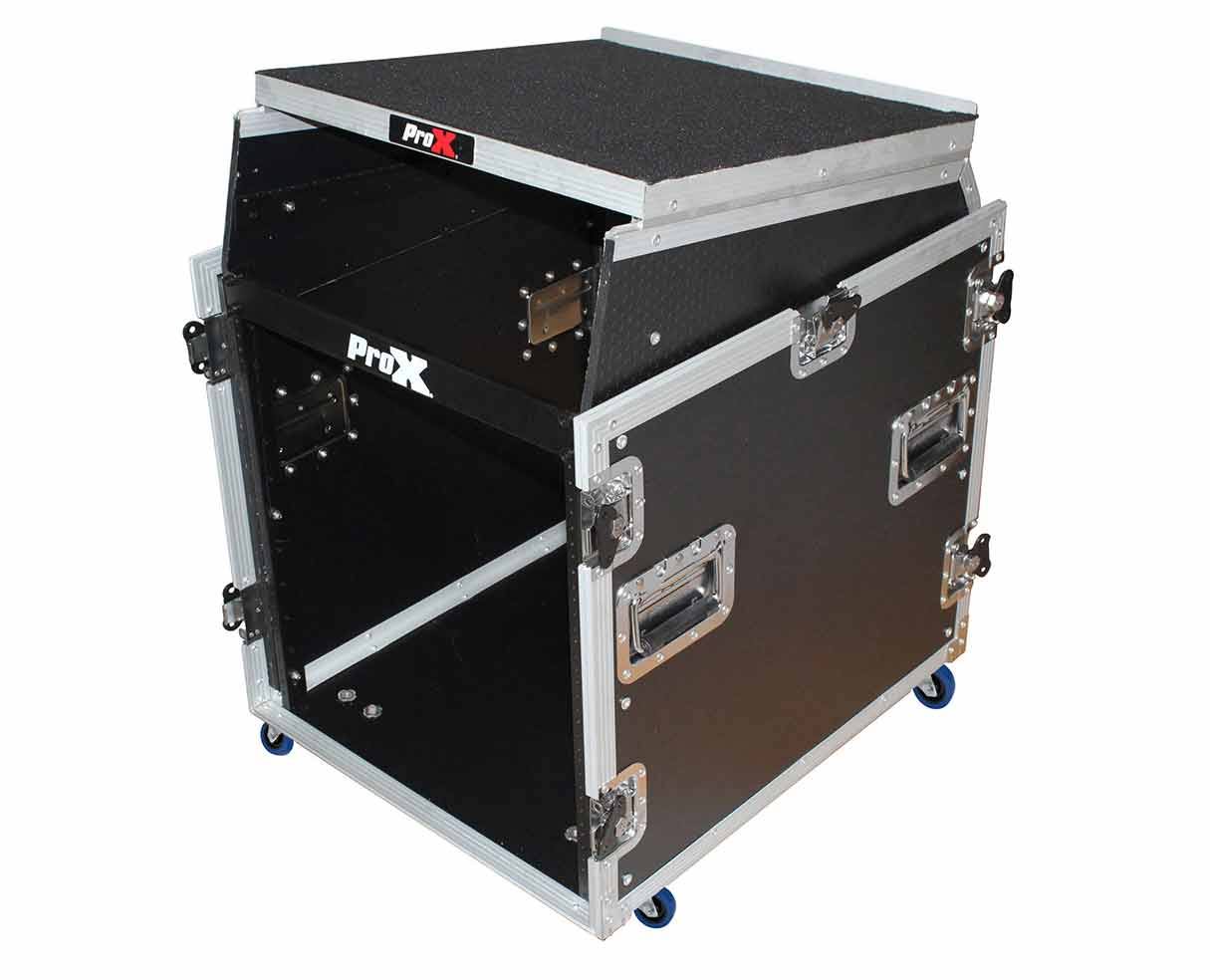 Prox 12U Rack Front Load 13U Top Mixer DJ Combo Flight Case w/Laptop Shelf u0026 Casters