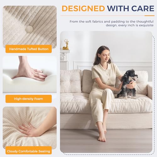 MAXYOYO 3 Seater Couch for Living Room, Boneless Couch with Tufted Cushion & Backrest, Upholstered Floor Sofa with Armrests, Sofa in A Box