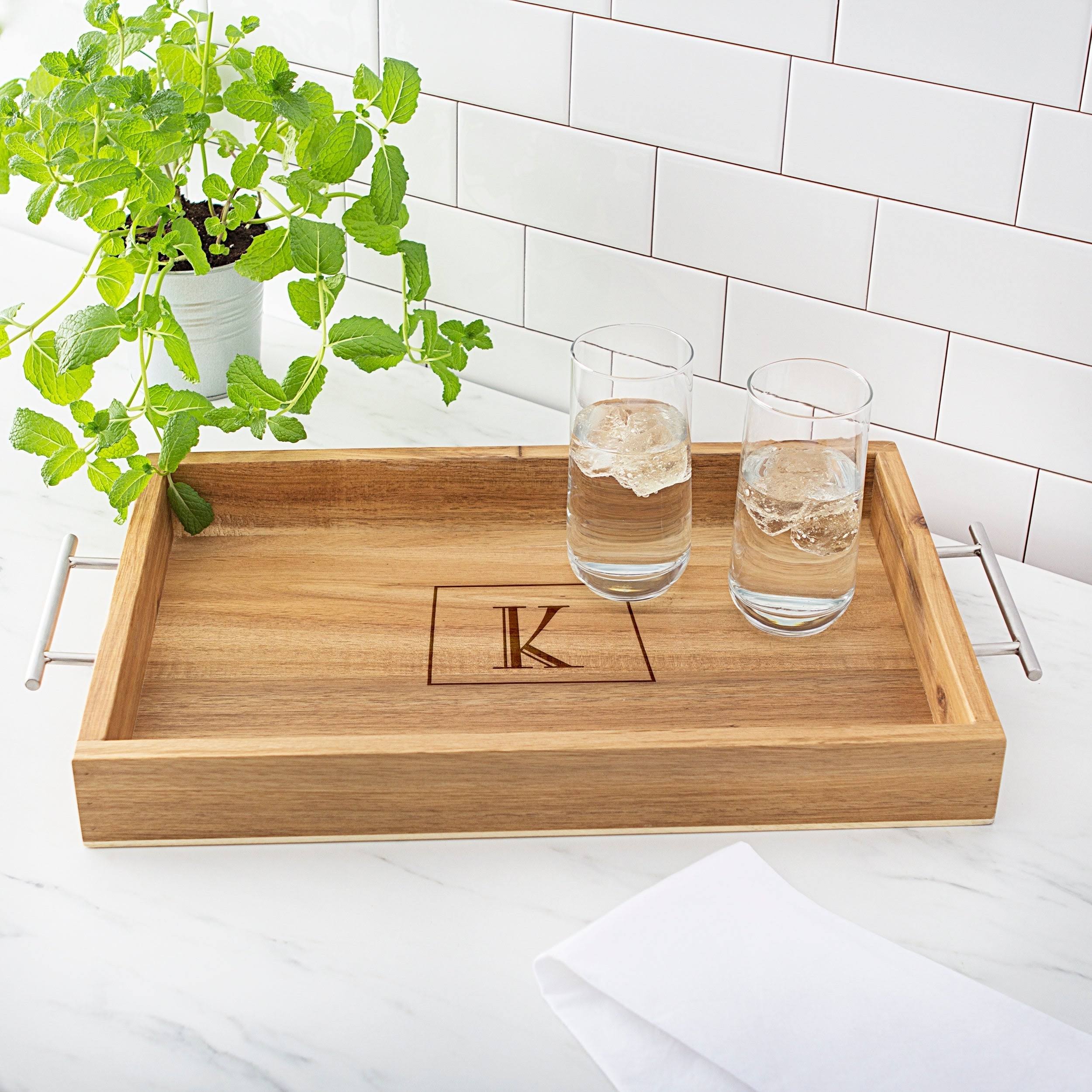 Cathy&s Concepts Personalized Acacia Tray with Metal Handles - I