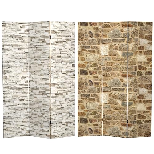 Red Lantern 6 ft. Tall Double Sided Black & White Brick Canvas Room Divider 3 Panel Freestanding Folding Privacy Screen, Partition