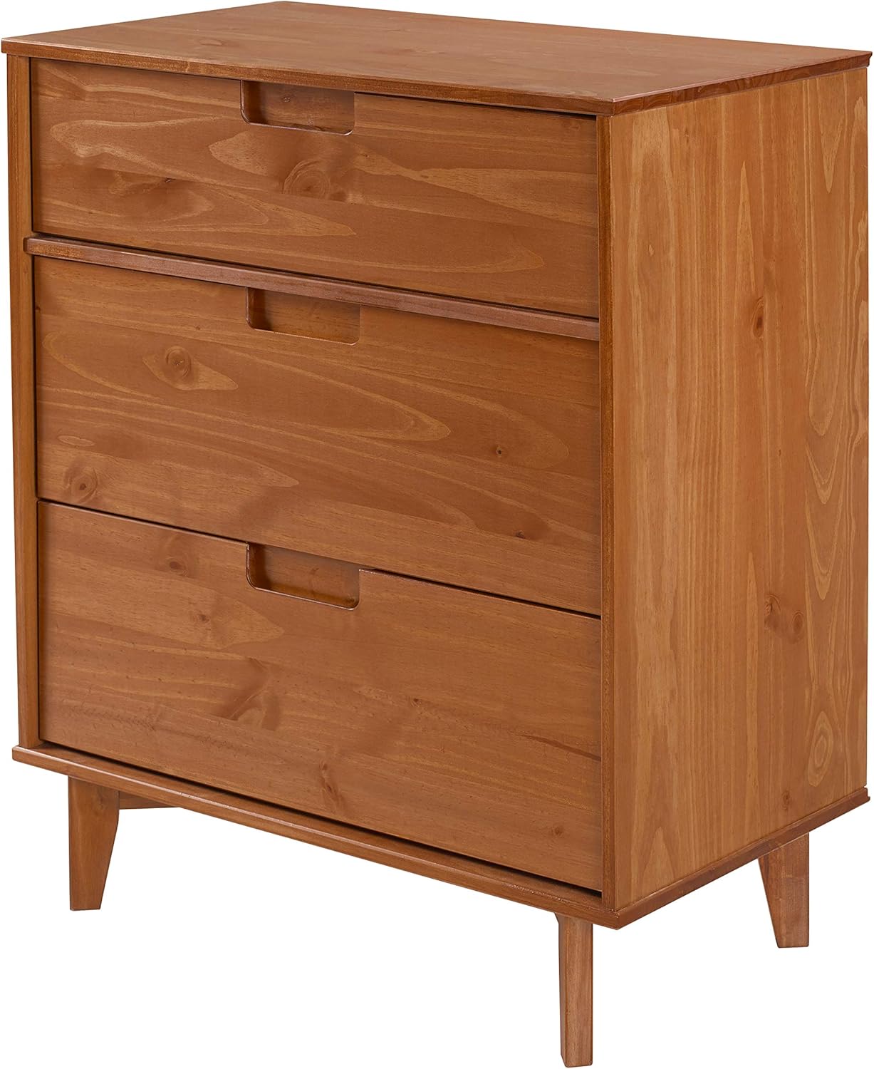 3 Drawer Mid Century Modern Wood Dresser - Caramel