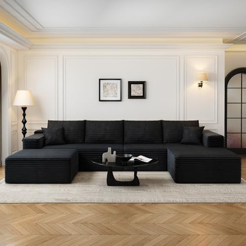 107.5" Cloud Modular Sectional Sofa with 1 Ottoman,Modern Minimalist Upholstered Couches, Comfort U Shaped Sofa for Living Room