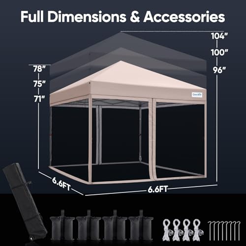 Quictent 6.6'x6.6' Pop up Screened Canopy Tent with Mosquito Netting, Portable Easy up Outdoor Screen House Shelter Fully Sealed for Patio