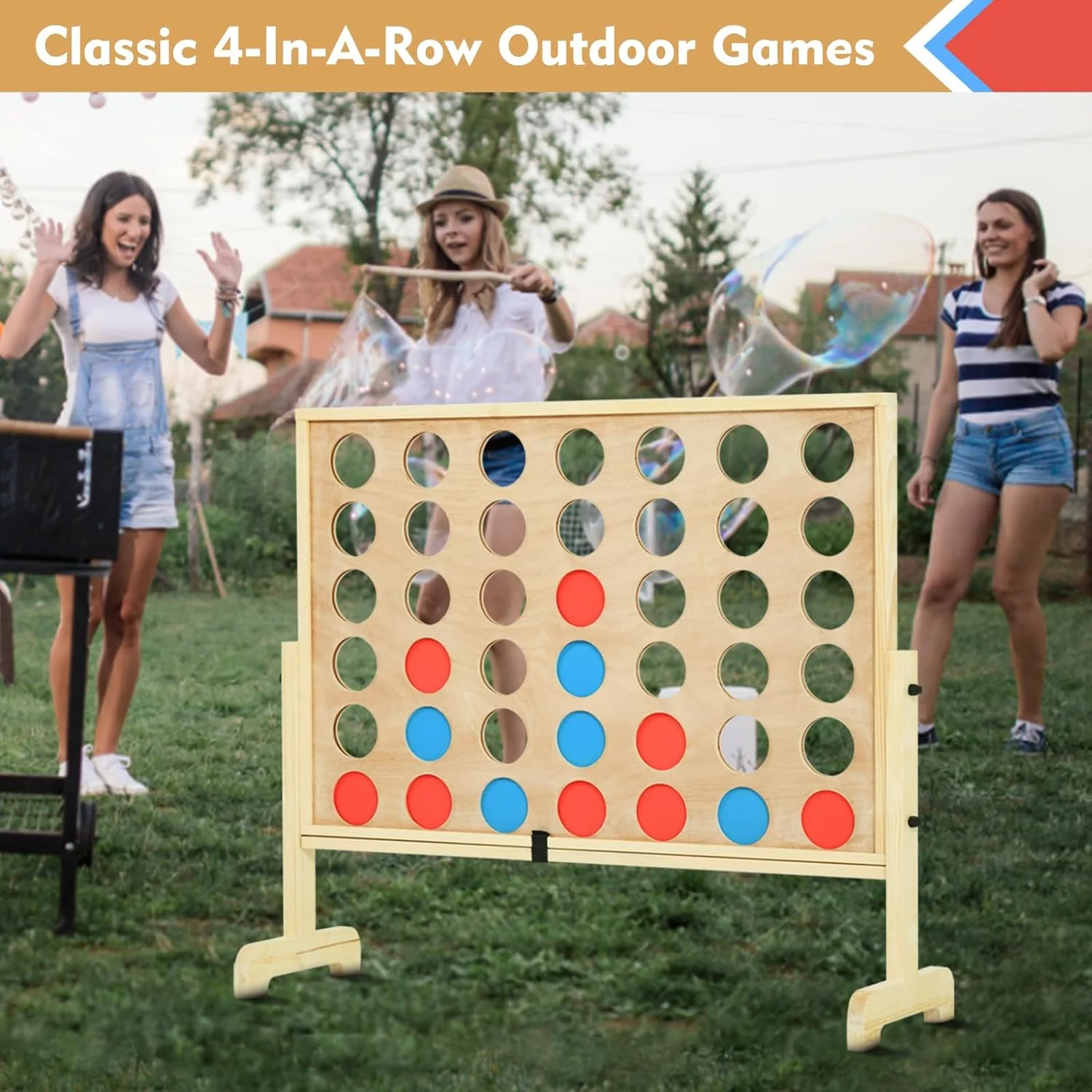 RayChee Premium Giant 4 in a Row Connect Games, Wooden Connect Four Game Jumbo, Connect 4 Giant Yard Game w/42 Pcs Chips
