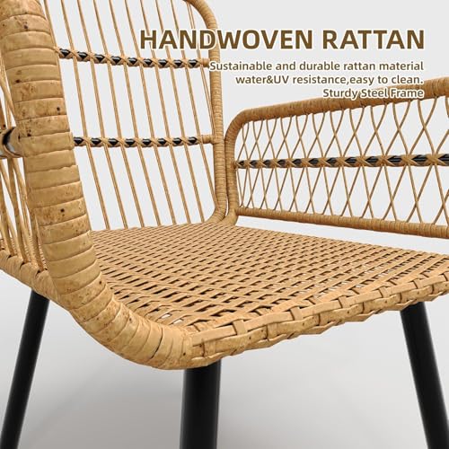 3 Piece Patio Bistro Set, Outdoor Wicker Table and Chairs Set of 2