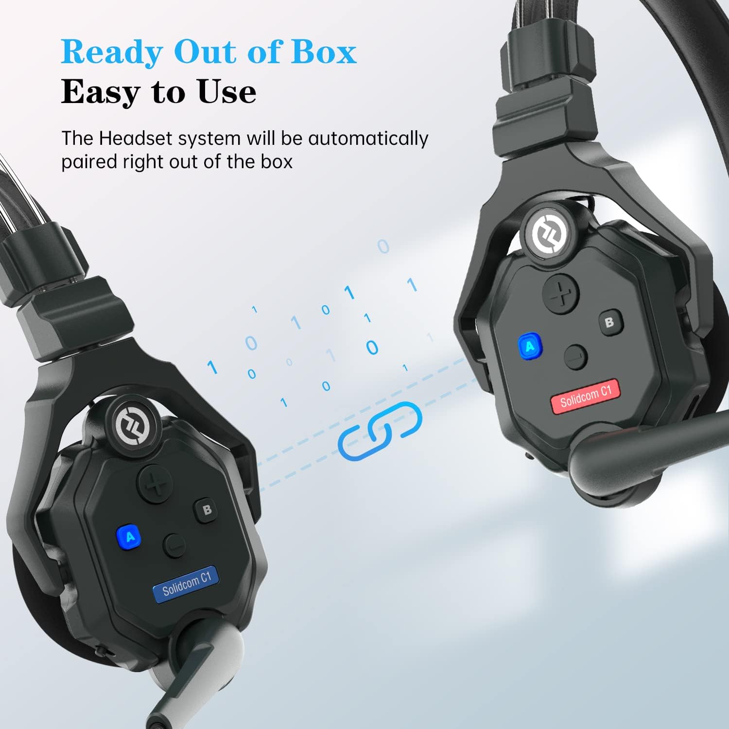 Hollyland Solidcom C1 Wireless Headset Intercom System 4-Person Team Communication 1000ft Full Duplex Group Talk Single Ear Headset with 1 Master & 3
