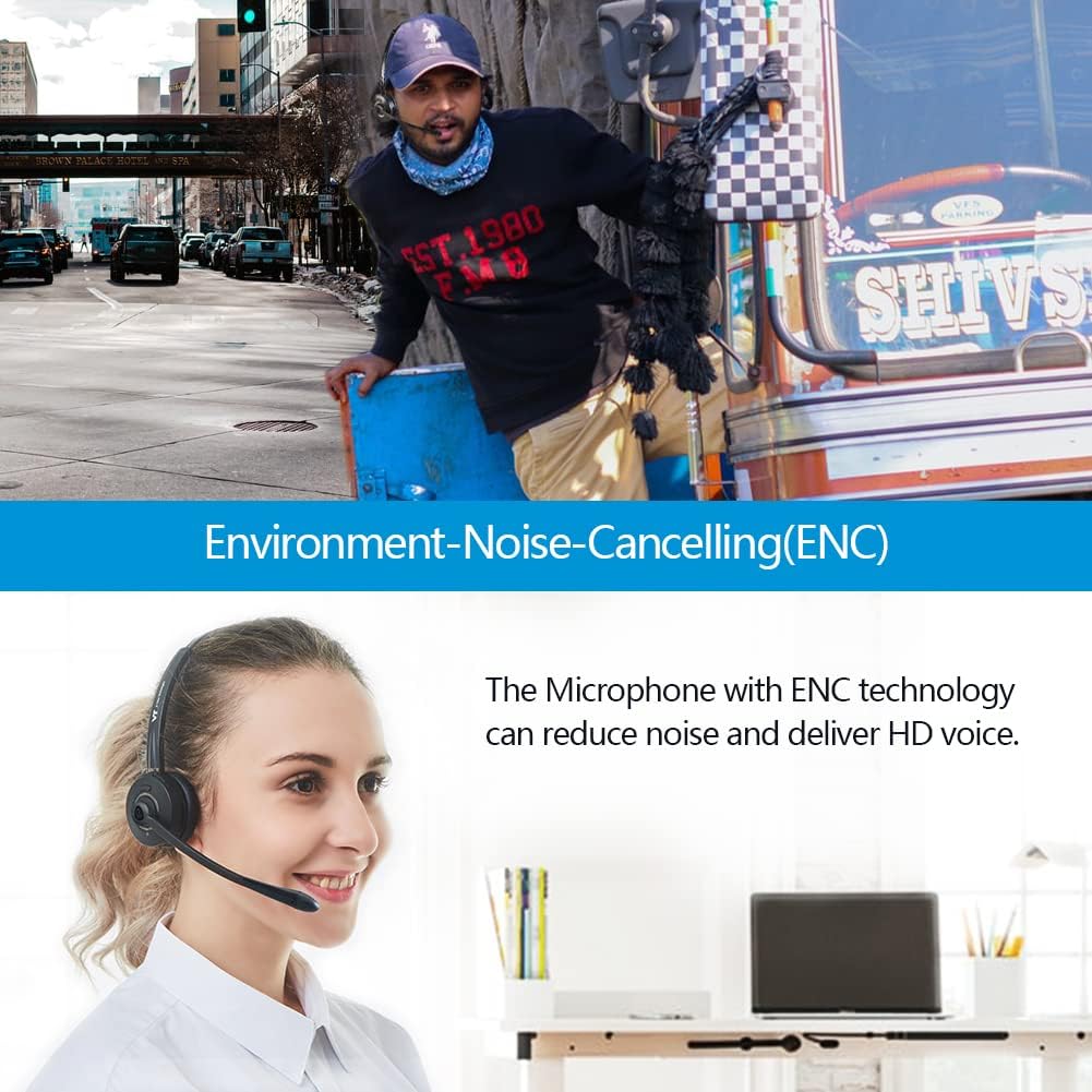 Voiceplus Bluetooth-Headset with Environment-Noise-Cancelling Microphone - Wireless Cellphone Computer Headphone with Mute,Volume