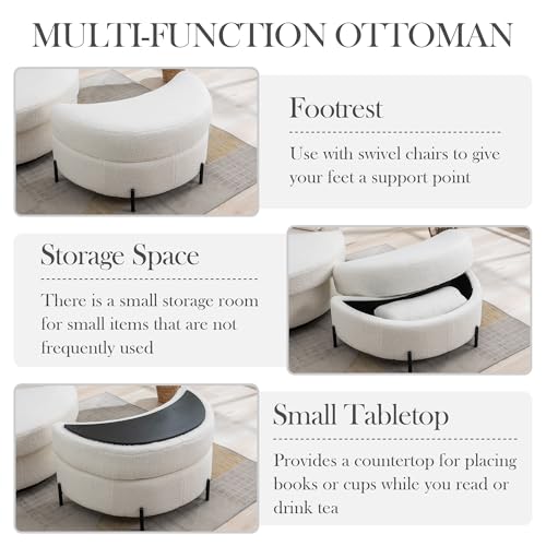 Aoiy & Wifon 42.2" W Oversized Swivel Barrel Chair with Ottoman, Upholstered Round Accent Chair with Storage Ottoman, Chenille, Beige