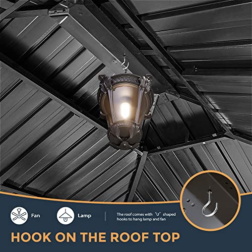 HAPPATIO 10' x 12' Hardtop Gazebo with Netting and Curtains, Double Roof Permanent Patio Metal Gazebo Canopy for Patio, Deck, Backyard （Gray）
