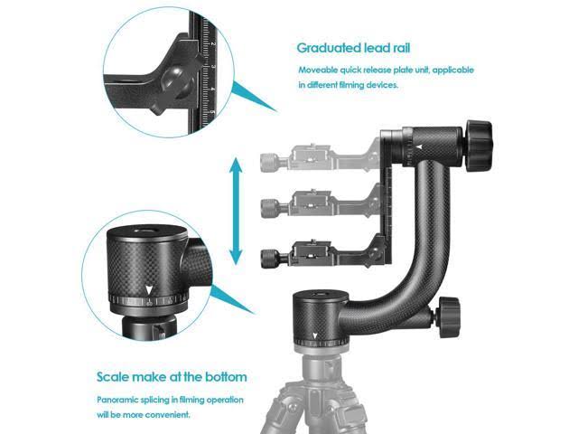 Neewer Professional Heavy Duty Carbon Fiber 360 Degree Panoramic Gimbal Tripod Head with Arca-Swiss Standard 1/4 inch Quick Rele
