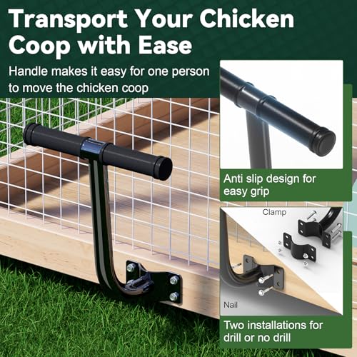 Flehomo Chicken Coop Wheels Kit, 2 Pack 4" Caster Wheels and A Lifting Handle for Easy Movement