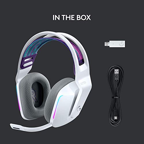 Logitech G733 Lightspeed Wireless Gaming Headset, Suspension Headband, Lightsync RGB, Blue VO!CE Mic, PRO-G Audio – Black, Gaming Headset Wireless