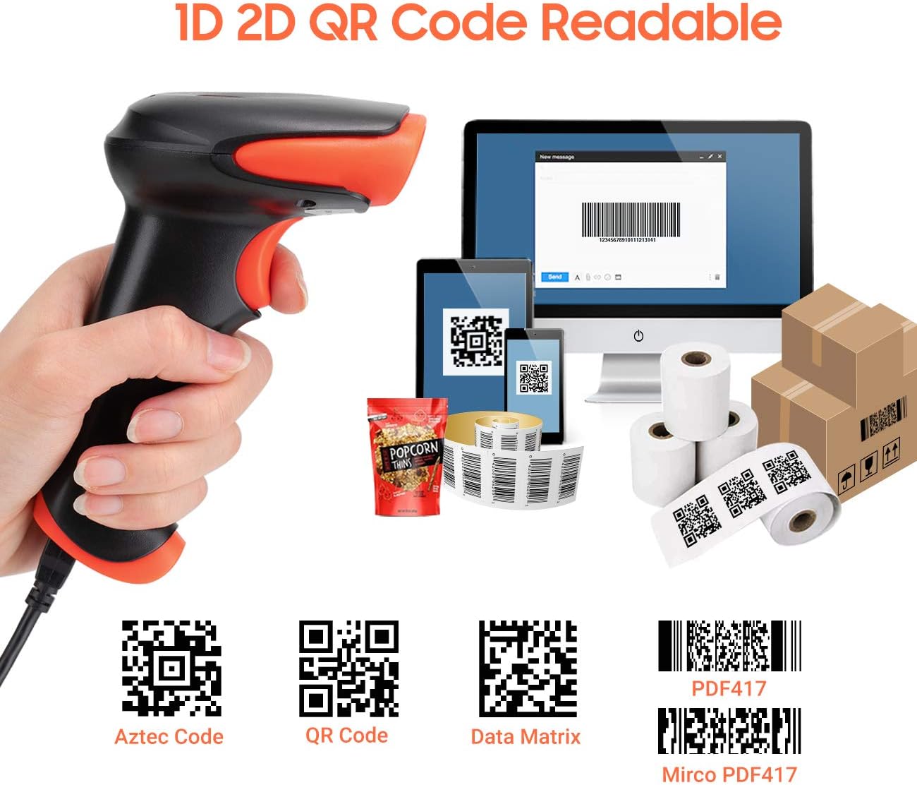 Tera Pro Wireless 2D QR Barcode Scanner 3 in 1 Bluetooth & 2.4GHz Wireless & USB Wired Connection Connect Smart Phone Tablet PC Image Bar Code Reader