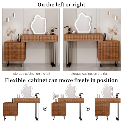Makeup Vanity Desk with Cloud Lighted Mirror with Power Outlet and LED Strip, 3 Color Lighting Modes with Adjustable Brightness