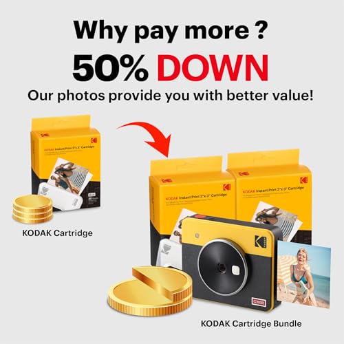 KODAK Mini Shot 3 Retro 4PASS 2-in-1 Instant Digital Camera and Photo Printer (3x3 inches) + 60 Sheets Cartridge Bundle, White