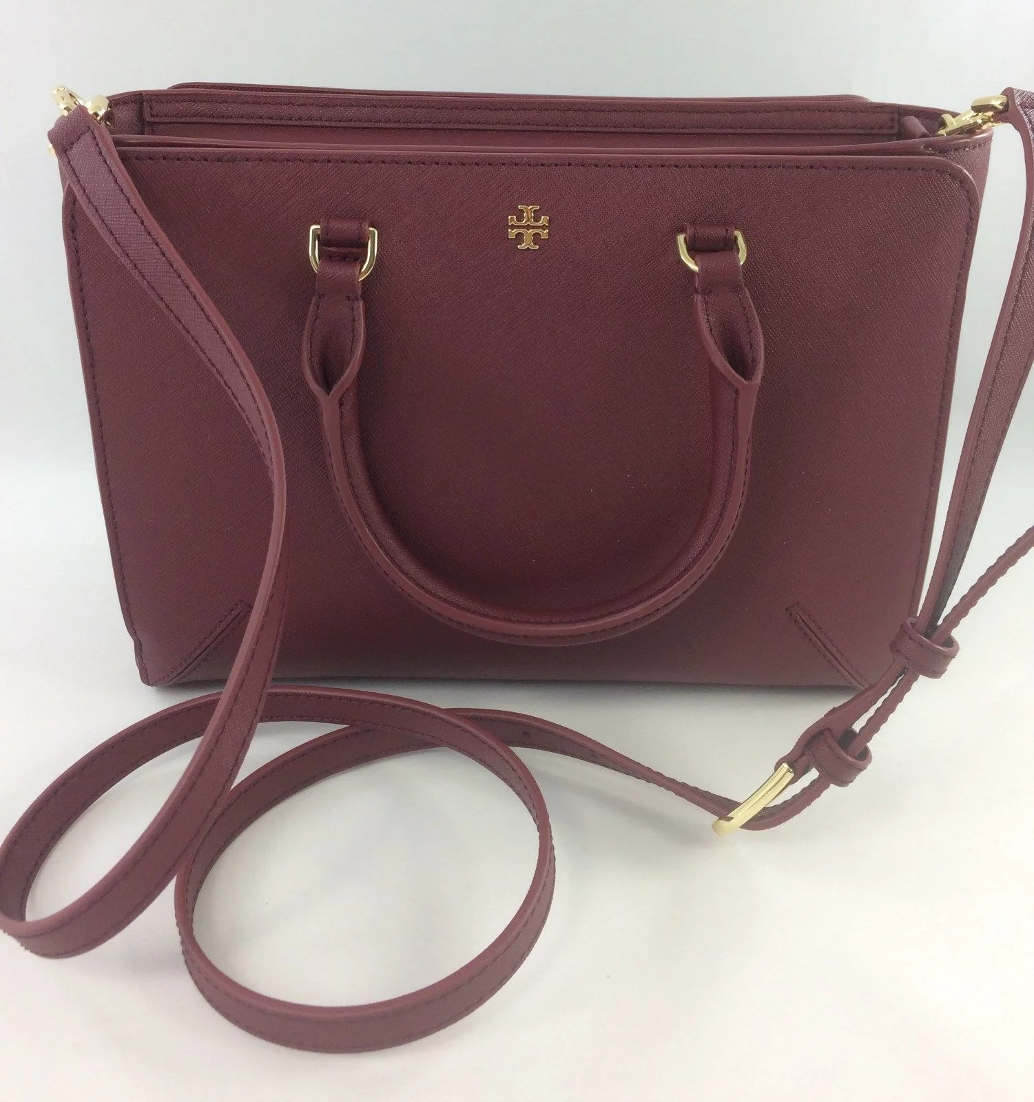 Tory Burch Emerson Small Zip Tote Leather Shoulder Handbag In Imperial Garnet