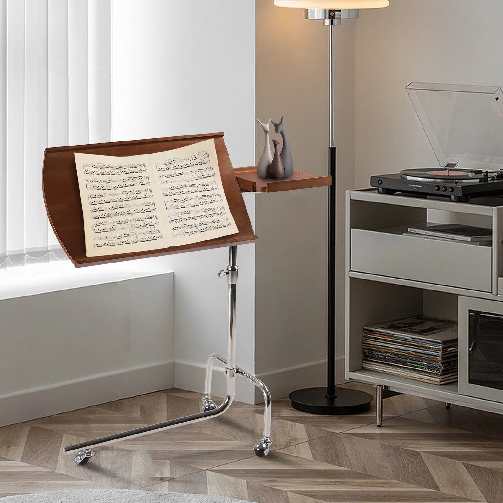 Miumaeov Swivel TV Tray Table C Shape Couch Sofa Table Tray Table Height & Tabletop Adjustable Solid Wood Oversized Table Laptop Desk End Table for