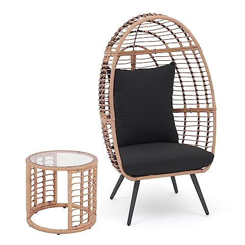 JOIVI Wicker Egg Chair, Oversized Indoor Outdoor Lounger Large Egg Basket Chair with Stand and Cushions for Patio Porch, Backyard, Living Room