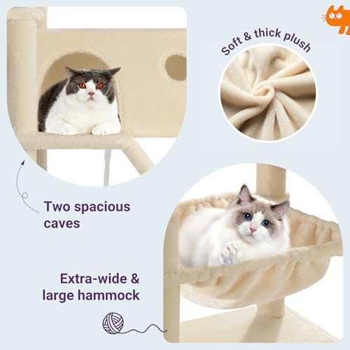 Allewie 81 Inches Tall Cat Tree/Multi-Level Large Climbing Tree House and Towers for Big Feline/Condo and Hammock/Scratching Post/Wide Base/Dark Grey