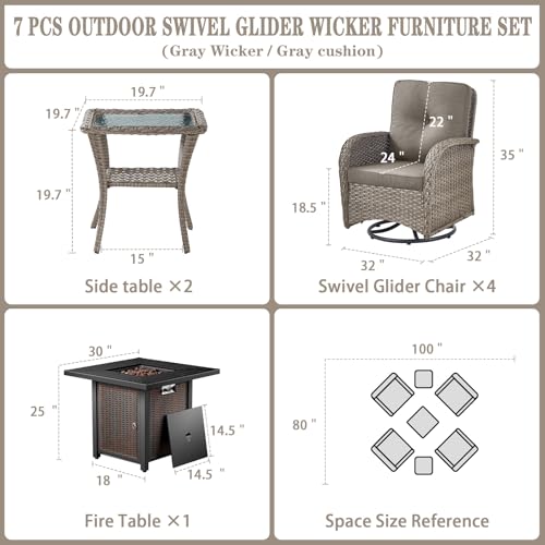 Patio Wicker Chairs Swivel Rocker - Outdoor Swivel Rocking Chairs Set of 2 with Rattan Side Table