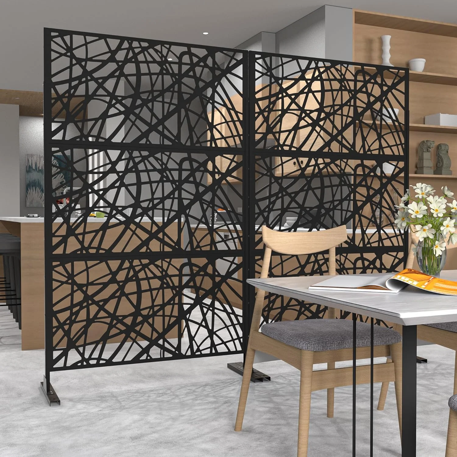 Delnavik Outdoor Privacy Screen, Metal Privacy Screen Panel Freestanding, Patio Privacy Screen Divider with Stand for Outdoor Garden Indoor Balcony