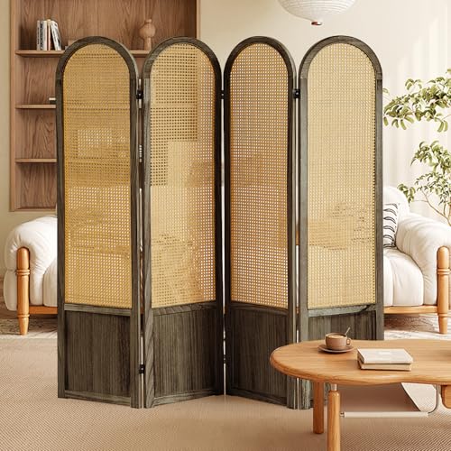 Room Divider 4 Panel, Folding Privacy Screen, Foldable Wood Divider Room Dec, Rattan Room Divider, Portable Partition Screen