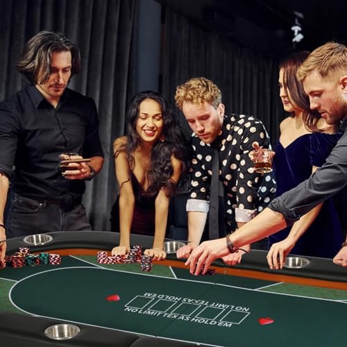 COLOR TREE Foldable Blackjack Poker Table, 84" Premium Texas Hold'em with Cup Holders, Padded Rails, Stylish Blue Design