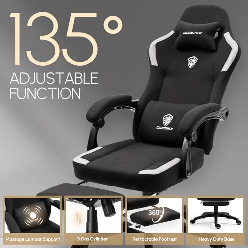 Dowinx Fabric Gaming Chair with Pocket Spring Cushion,Breathable Computer Chair with Massage Lumbar Support and Footrest