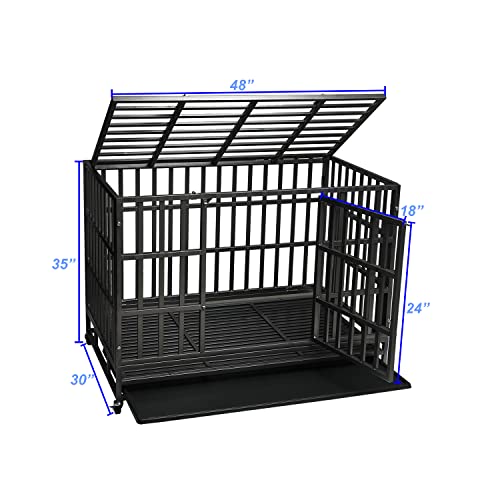 Enhanced Heavy Duty Dog Kennel Crate Cage with Strong Metal Frame, Double Doors and Lockable Wheels, for Extra Large Dog Breeds, Pet Playpen (Square