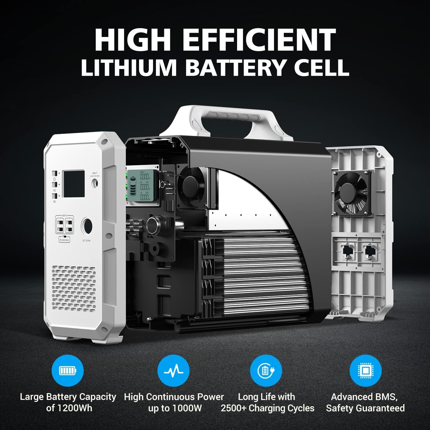 BLUETTI Portable Power Station EB120 1200Wh/1000W Solar Generator Lithium Backup Battery with 2x110V Pure Sine Wave AC Outlets, 1 x 45W PD, 4 x USB-A
