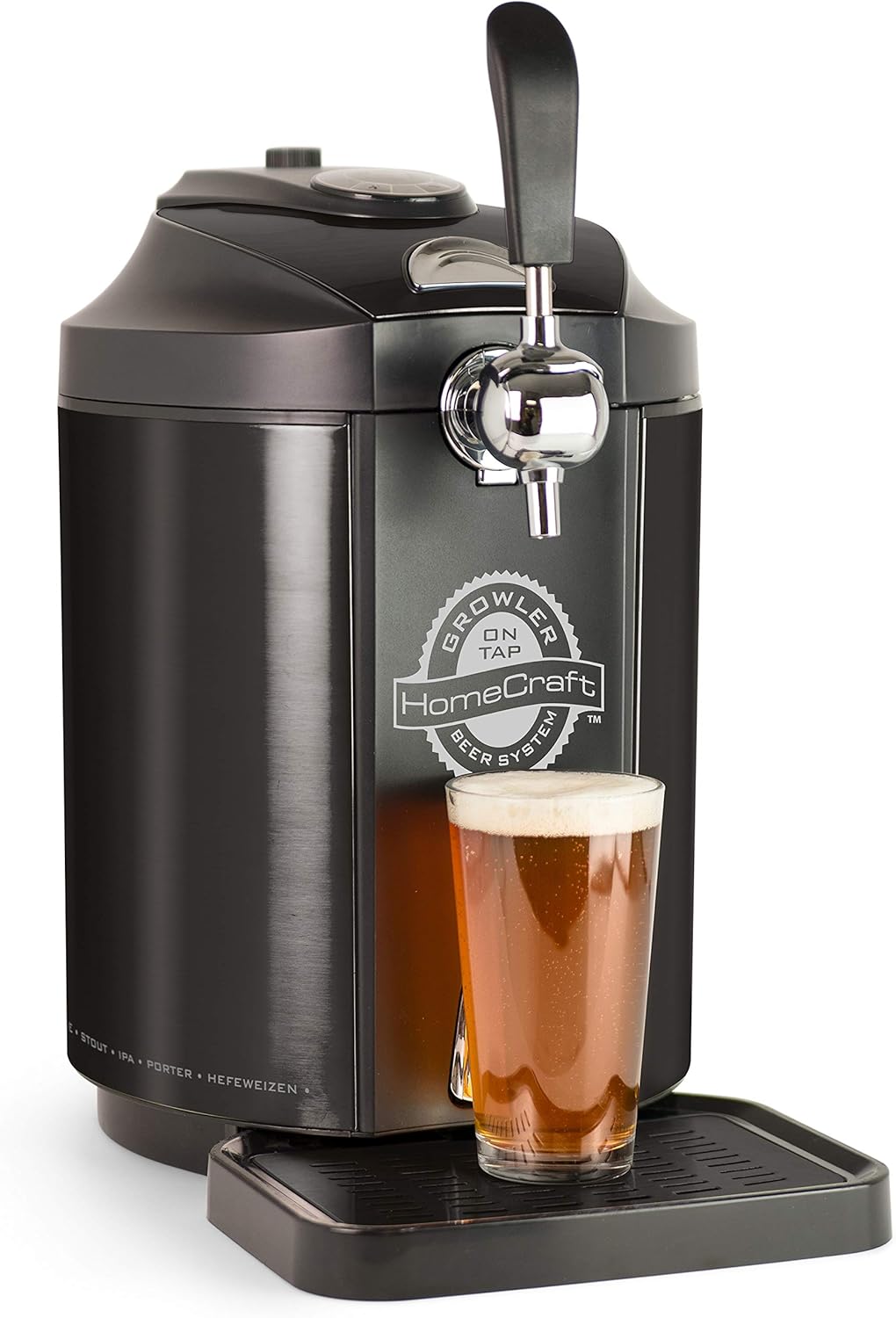 Homecraft Black Stainless Steel Easy-Dispensing Tap Beer Cooling System Kegerator, Includes Reusable Growler, CO2 Cartridges