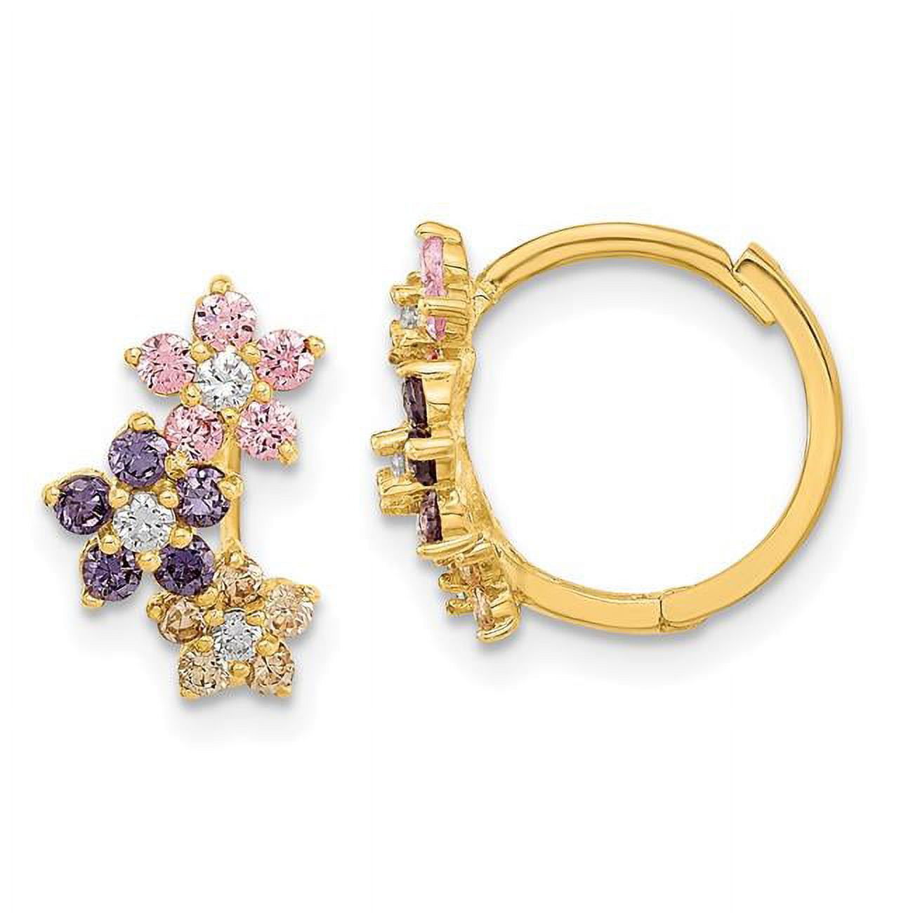 Finest Gold 14K Yellow Gold Madi K Hinged Flower Multicolor CZ Hoop Earrings