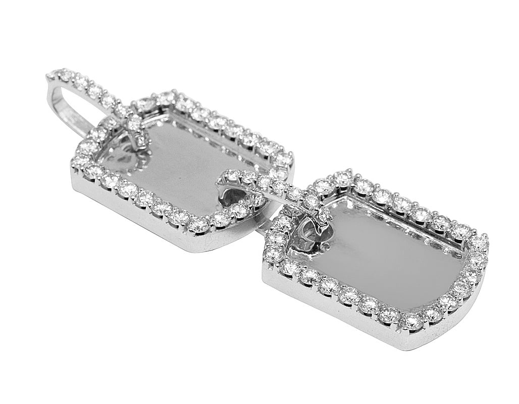 Double Dog-tag EGL Certified VVS 7 CT Diamond Pendant 10k White Gold 2.5"